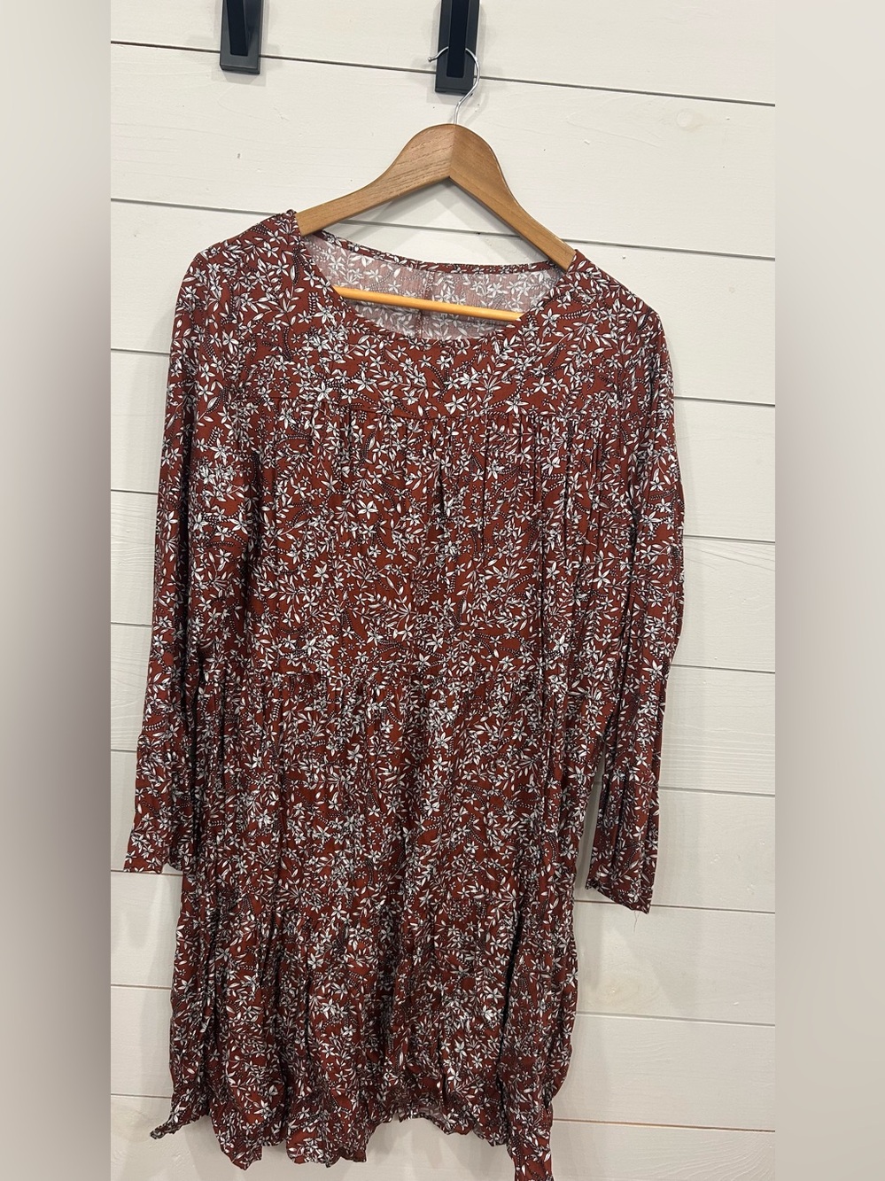 SHEIN Rust Red Floral Long-Sleeve Dress